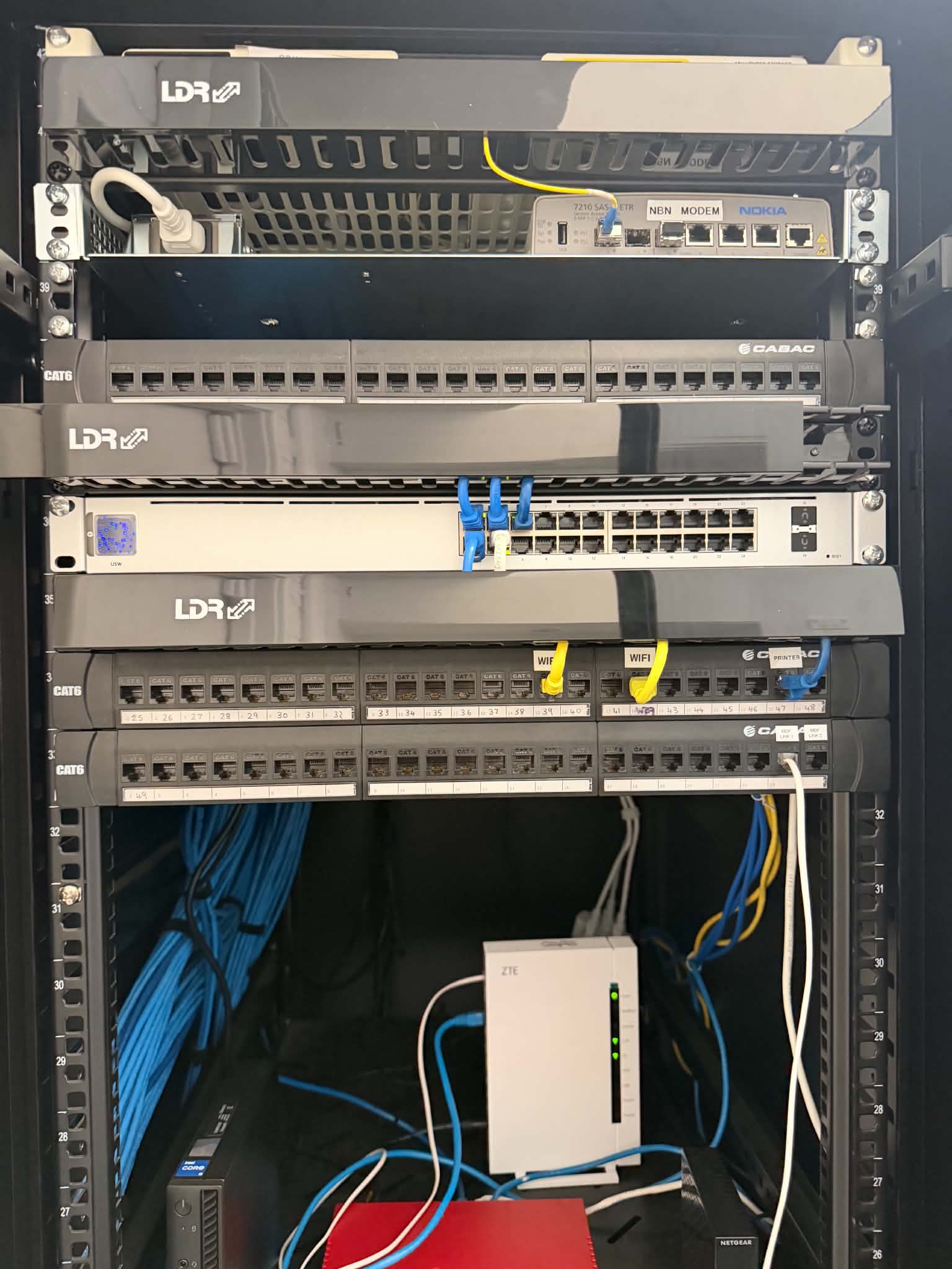Close-up of business network cabling before organisation